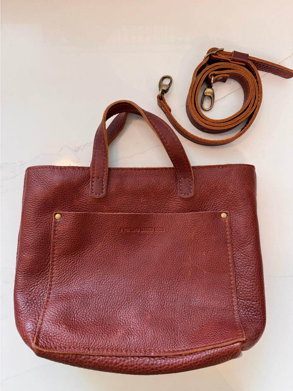 Portland Leather Goods Mini Crossbody Tote Zip Top Handle Detachable Strap